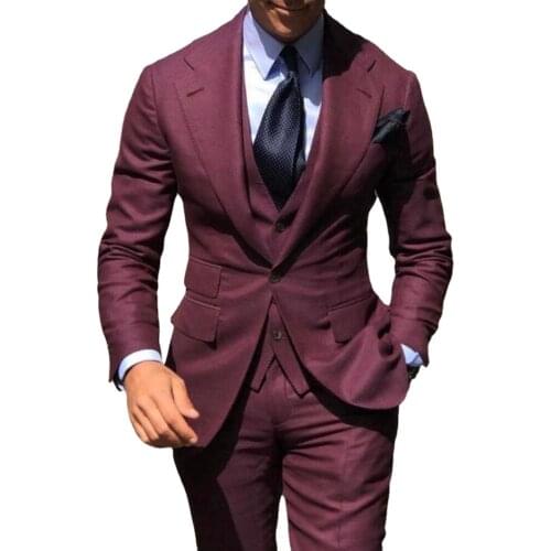Customize Classic Men Suits 3 Pcs Tuxedo Peak Lapel Groomsmen Wedding Clothes Set Fashion Business Dress ( Jacket+Pants+Vest )