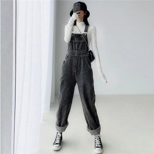Korean Style Denim Jumpsuits Women Loose Solid Retro Washed Streetwear Chic Ladies Casual 2021 Spring Autumn Overall