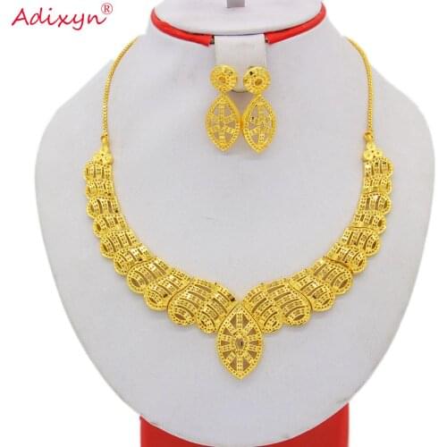 Adixyn 2020 India Jewelry set Gold Color Necklace Earrings For Women African Ethiopian Party Accessories N02231