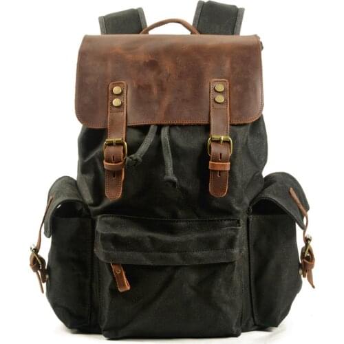 Leather Canvas Backpack Men Military Backpack Boy Girl Vintage School Backpacks Shoulder Laptop Backpack for Teenager Mochia