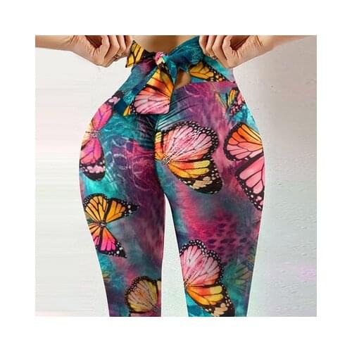 Printed Seamless Leggings Bow Fitness High Waist Leggings Women Gym Push Up Pants Camouflage Butterfly Plus Size