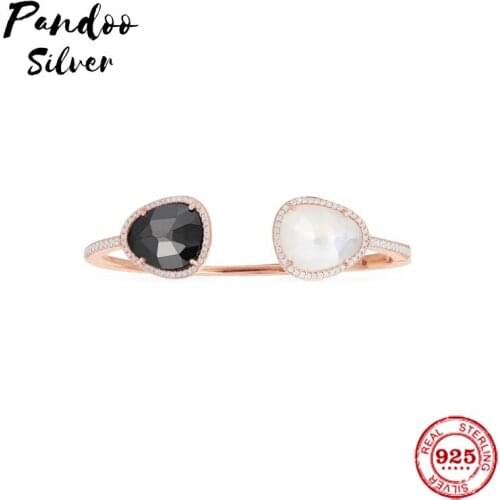 Fashion Charm Sterling Silver Copy 1:1 Replica,Black Hematite And White Nacre Open Cuff Pink Silver 2021 Luxury Jewelry Gift