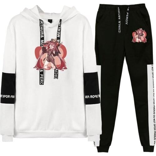 Game Genshin Impact Hu Tao Covered Fashion style man sweatshirts and pants tracksuit Womens Two Pieces Set Print High Quality