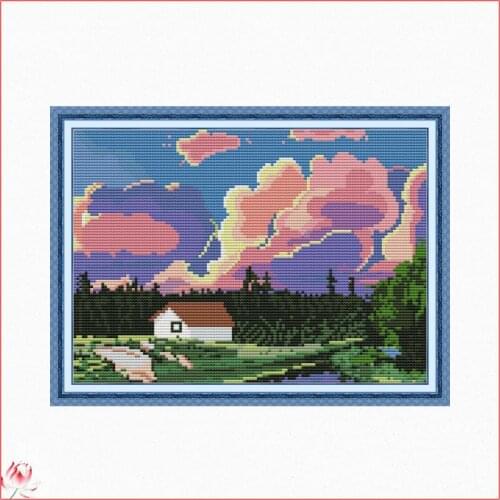 Beautiful Rural Scenery Cross Stitch Kit 11CT 14CT DIY Handmade Needlework Clouds Embroidery Kit Home Decoration Crafts Painting