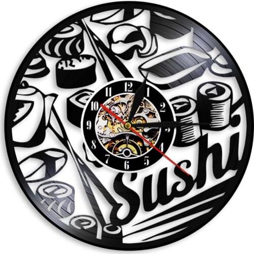 Sushi Handmade Decor Original Gift Vinyl Record Wall Clock Janpanese Delicious Food Sushi Hanging Art Decor For Sushi Shop