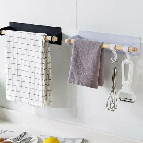 Kitchen Bathroom Wall Mounted Towel Holder Bracket Toilet Paper Roll Metal Rack Self-adhesive Detachable Towel Toilet Paper Rack
