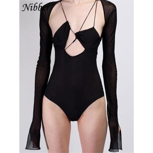 Nibber Ladies Sexy Deep V-neck Bodysuits Short Section Slim Lace Long Sleeve 2021 Spring Fashion Popular Casual Sport Jumpsuits