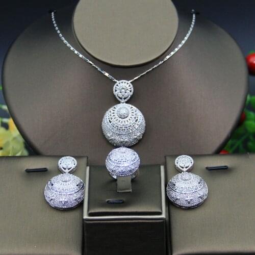 Nigeria 3pcs Bridal Zirconia Necklace Sets For Women Jewelry sets & More Dubai Nigeria CZ Crystal Wedding Jewelry Sets