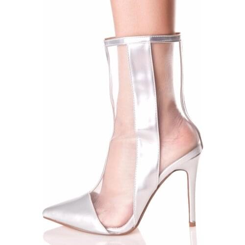 Newest summer women ankle boots Breathable mesh sliver shoes pointed toe high heels sandals boots sexy wedding shoes plus size