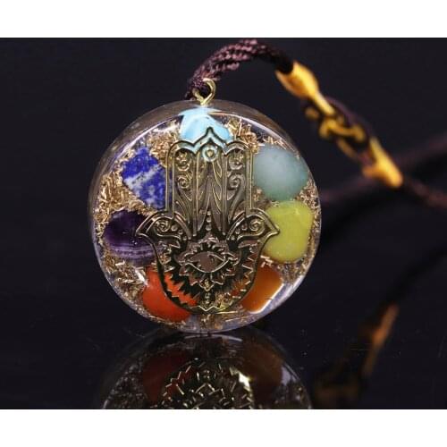 Orgonite Pendant 7 Chakra Necklace Reiki Energy Pendant Hand Of Fatifa Yoga Meditation Jewelry Resin Necklace