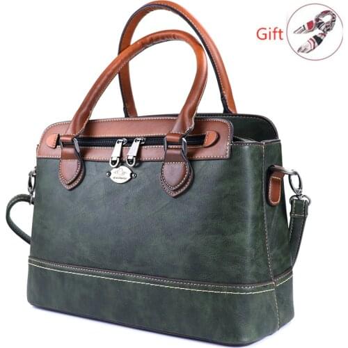 2021 Retro Portable Genuine Leather Women Handbags Fashion Contrast Color Casual Brush Single Shoulder Bag Messenger Bags RU