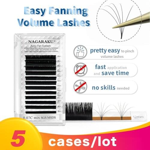 NAGARAKU 5 Cases Easy Fanning Auto Fans Eyelash Extension Self Handing Making Fast Bloom Flowering Pre-bonded Lashes Mega Volume