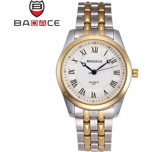BADACE Luxury Brand Stainless Steel Men Quartz Watch Golden Lovers Wristwatch Women Fashion Table Couple Watch 8957