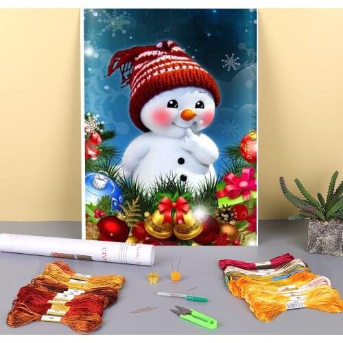 Christmas Snowman Printed Fabric 11CT Cross-Stitch Kit Embroidery DMC Threads Knitting Painting Craft Handicraft Jewelry Gift