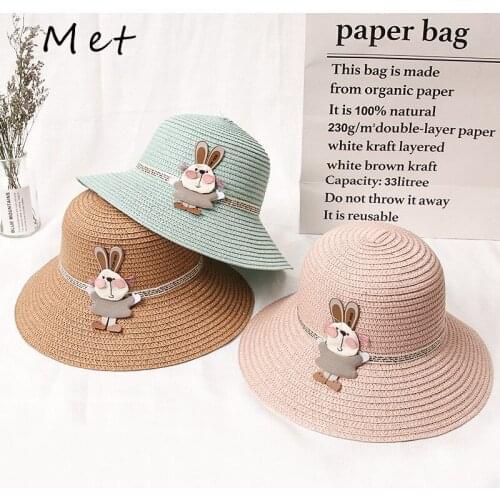 S16 2021 Spring And Summer New Childrens Korean Female Cartoon Rabbit Straw Hat Sun visor Section Baby Hat Panama Sun Hat
