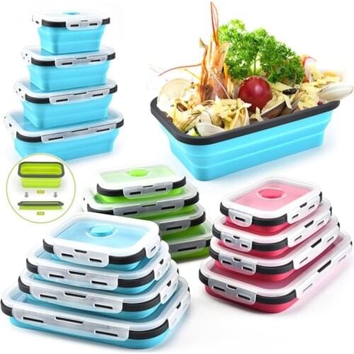 Silicone Lunch Box Set Stackable Bento Food Prep Container Foldable Lunchbox Microwave Dinner Storage Containers Leakproof Fresh
