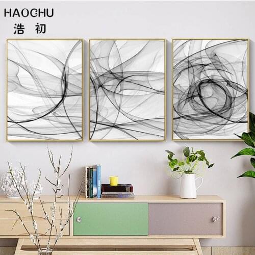 HAOCHU Modern Minimalism Black & White Abstract Line Art Print Posters Decor Pictures Wall Stickers Home Wall Decor Unframed