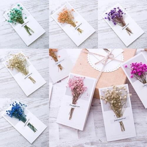 1PC Gypsophila Dried Flowers Handwritten Blessing Greeting Card Birthday Gift Card Wedding Invitations Postcards