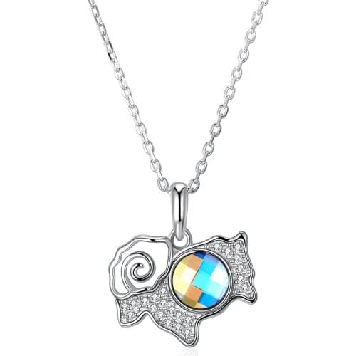 ZEMIOR Cute Sheep Animal Pendant Necklace Sterling Silver 925 Jewelry Dazzling Austria Crystal Necklaces For Women Party Gift