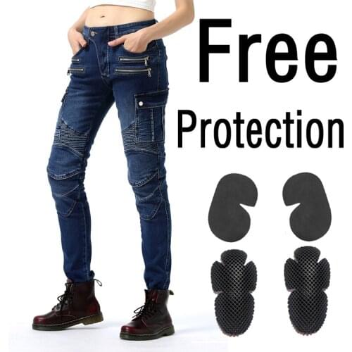 Good shape Women Motorcycle Jeans slim Moto Jeans Riding Off-road Trousers Motocross Pants Zipper Design With Protective Gear