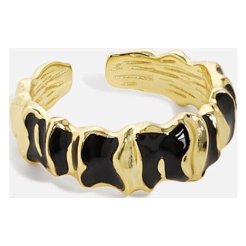 Sole Memory Black Drip Glaze Cool Shiny 925 Sterling Silver Female Resizable Opening Rings SRI959