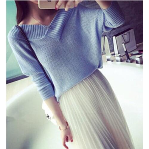 Wholesale 2018 spring and autumn sweater women fashion sexy v-neck sweater batwing sleeve loose sweater pullover DL1212