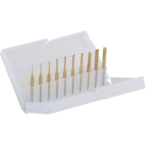 10pcs Titanium Coat Carbide 0.5-3.175 PCB Carbide Tools, CNC Cutting Bits, Milling Cutters Kit for Engraving Milling Machine