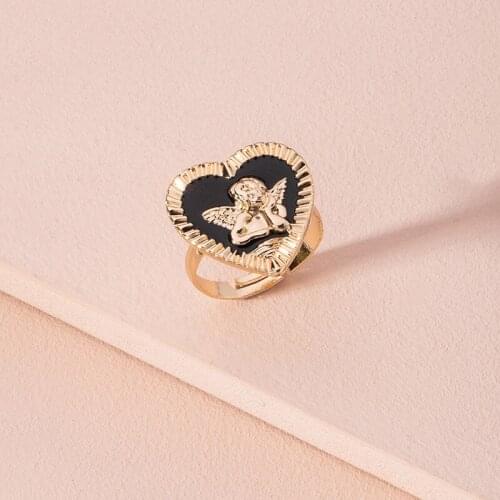2021 Ins Trendy Gold Black Enamel Heart Angel Minimalism Finger Knuckle Midi Rings New Korean Fashion Women Party Jewelry