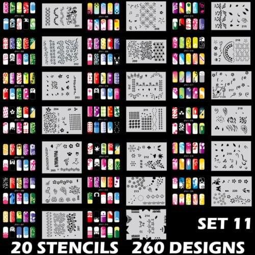 260 DESIGNS Airbrush Nail Art STENCIL Template Kit Paint stamp tool stamping plate image manicure plates 20 Sheets /lot