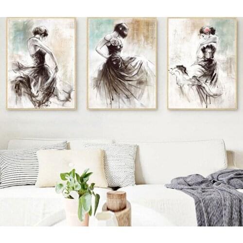 Abstract Dancing Girl 5D Diamond Painting Full Square Round Drill Diy Rhinestone Embroidery Triptych Wedding DecorationZP-3841