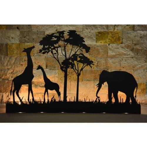 African Safari Themed Metal Candle Holder Candlestick Custom Design Black Animal Tree Nature Sculpture Decorative Art Gift Creative Romantic