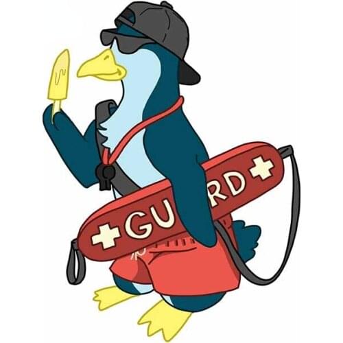 13cm x 9.8cm for Lifeguard Penguin Windshield Car Stickers Anime Refrigerator Decal Trunk VAN Bumper Car Assessoires