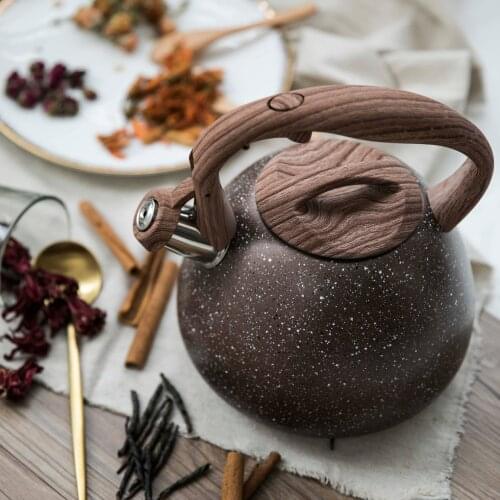 3L Antique Stainless Steel Wooden Handle Flat Bottom Whistling Kettle Boiling Tea Kettle (White)