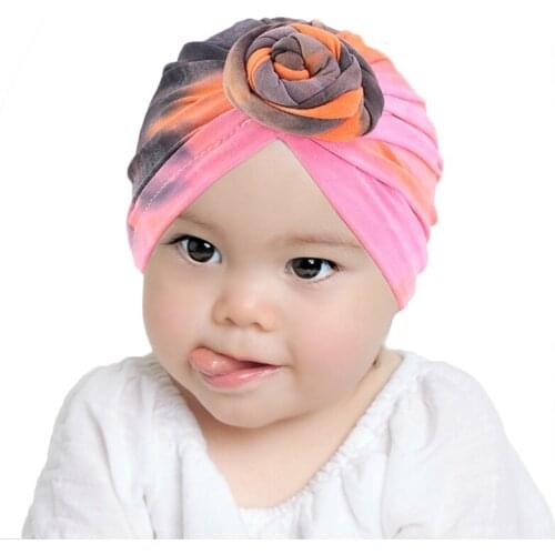 Kids Turban Cap Flower Headband Hat Hair Cover Sleep Cap Gradient Bonnet Flower Headbands Children Head Wrap 2021 New