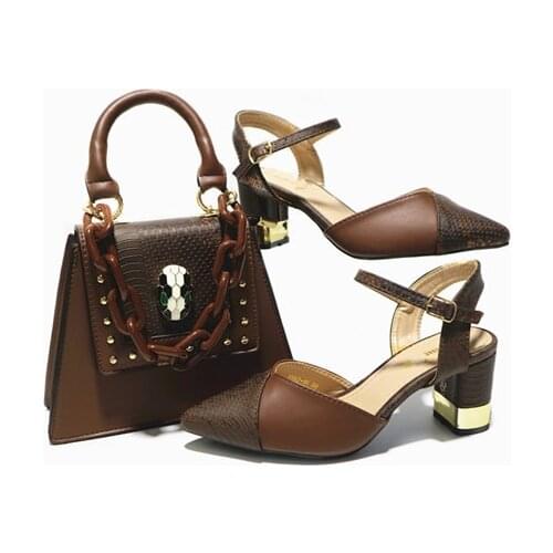 Doershow New Arrival African Wedding Shoes and Bag Set coffee Italian Shoes with Matching Bags Nigerian Women party! HAL1-3