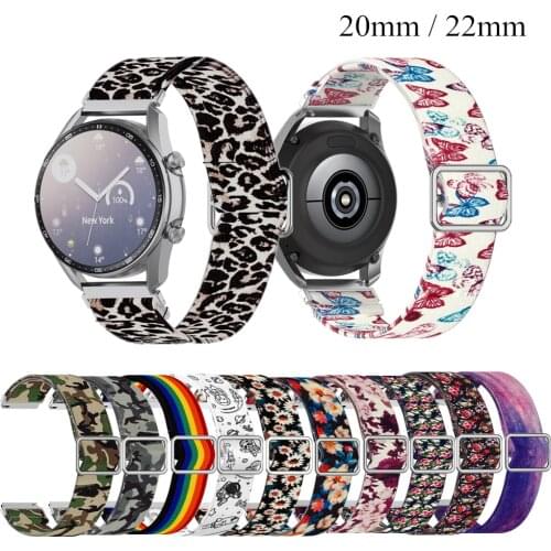 20mm 22mm Elastic Nylon Watch Band Printed for Samsung Galaxy Watch 42mm 46mm Gear S2 S3 Amazfit Bip Huawei Watch GT 2 2e Pro
