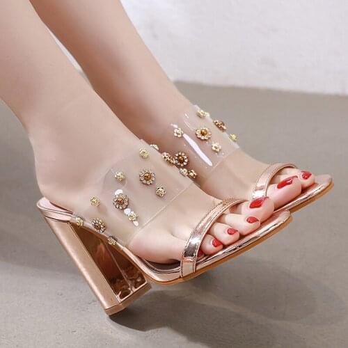 Women party slippers sandales femme Slippers Square Heel Summer Shoes Fashion low heel slippers sale shoes high LJA997