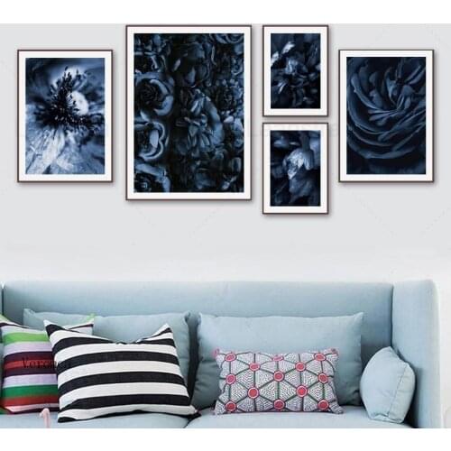 Blue To Purple Flowers Leaves Canvas Painting Pictures Calming Blue Living Room Decoration Poster Home Decoration Wall Art