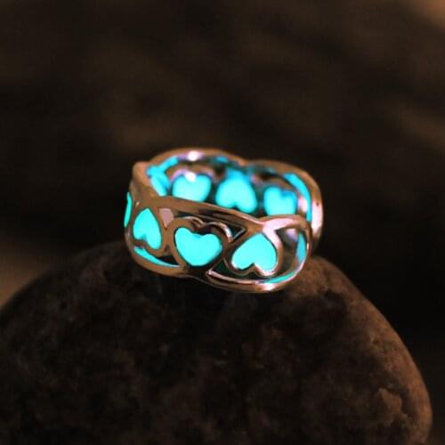 New Glow In The Dark heart love Ring Women Fashion cupronickel Rings Original Luminous ring Glowing gift for girls