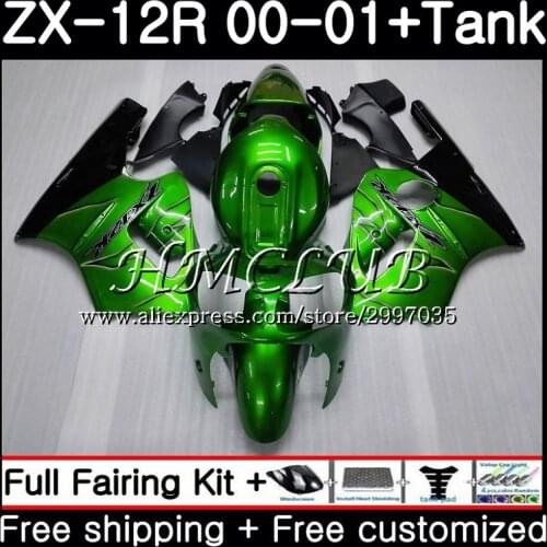 Body+Tank For KAWASAKI NINJA ZX1200 C ZX 12R 2000 2001 2002 67HC.0 ZX 12 R 1200CC ZX12R 00 ZX-12R 00 01 02 Fairing Factory green