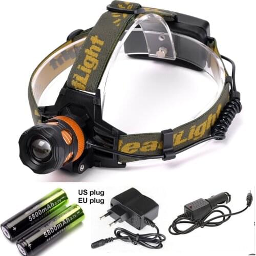 Zoomable Head light Head lamp Cree XM-L T6 led 2500LM rechargeable Headlamps Headlights lamp lights +2x18650 battery Charger