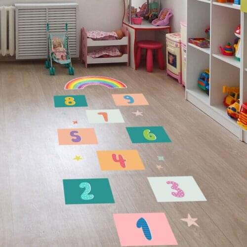 Cartoon Number Grid Children Game Wall Sticker Baby Kids Room Decoration Rainbow Star Wallpaper Ground Stickers Floor Home Decor