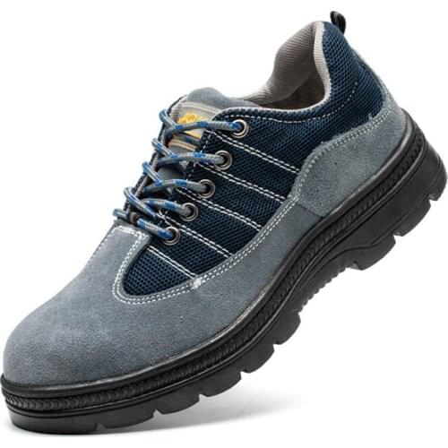Men Safety Shoes Steel Toe Breathable Cow Suede Working Shoes Non-slip Anti-Smashing and Piercing Safety Boots