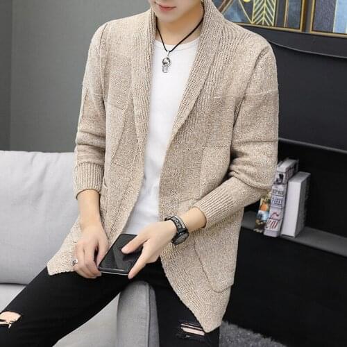 Mens Sweater Autumn 2019 New Mens Coat Medium Length Windbreaker Mens Korean Knitted Cardigan Trend Mens Clothing