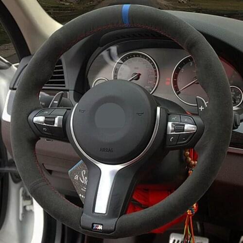 Car Steering Wheel Cover Soft Black Genuine Leather Suede For BMW M F86 X6 M F33 F30 M F87 M2 F80 M3 F82 M4 M5 F12 F13 M6 F85 X5