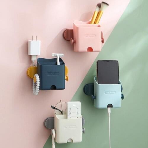 Wall-Mounted Plug Holder Self Adhesive Storage Box Detachable Cabinet Storage Shelf for Sundries Remote Control for Mobile Phone