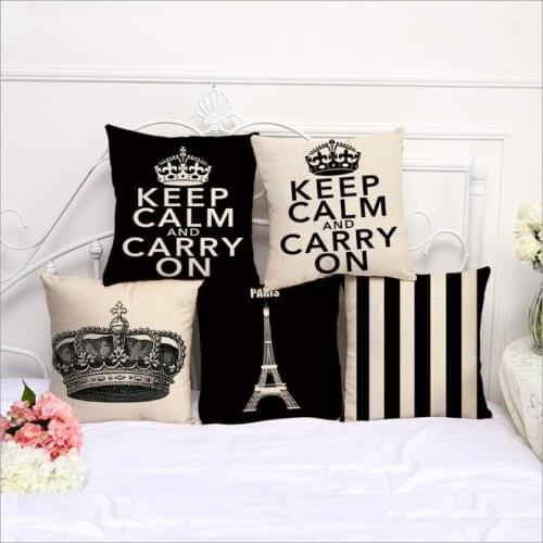 Black White Keep Calm Pillow Cover Linen Cotton Decorative Cushion Cover Decorative Throw Pillows Pillowcase 45x45cm/30x50cm