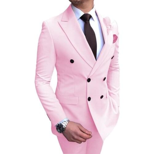 Latest Design High Quality Pink Party Tuxedo Men Suits For Wedding 2 Piece Double Breasted Terno Masculino Groom Best Man Blazer