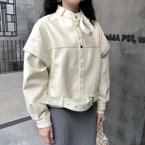 New Women Vintage Faux Leather Jacket Spring Autumn Loose Zipper Short Leather Coat Female Loose Casual Pu Outwear Biker Coat