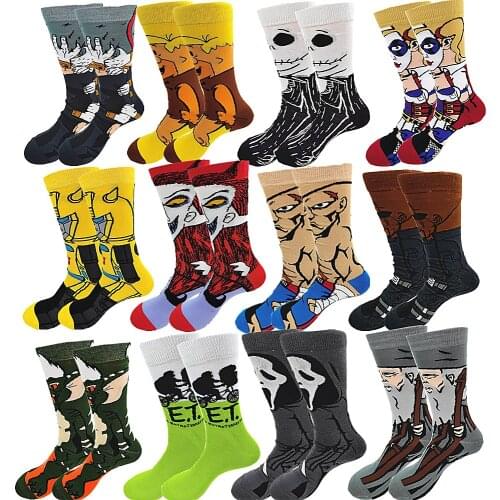 A Pair of Men Happy Funny Winter Warm Socks Cartoon Anime Clown Long Socks Men Cool Crew Socks Street Fashion Sewing Pattern